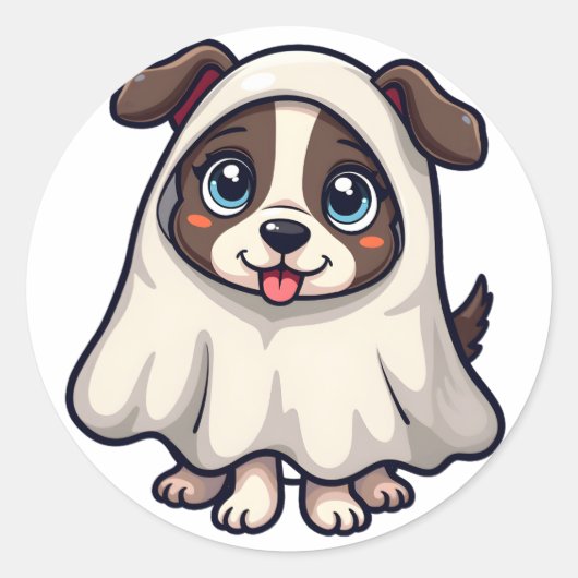 かわいいハロウィーンかわいい幽霊犬のコスチューム ラウンドシール (正面)