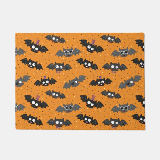 かわいいハロウィーンこうもりと紙吹雪と帽子 ドアマット (正面)