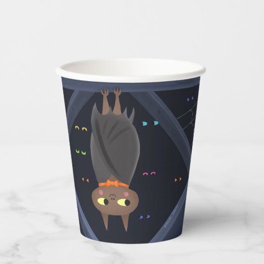 かわいいハロウィーンこうもりブラック&オレンジ 紙コップ (正面)