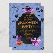 かわいいハロウィーンこうもり2パーティー 招待状 (正面/裏面)