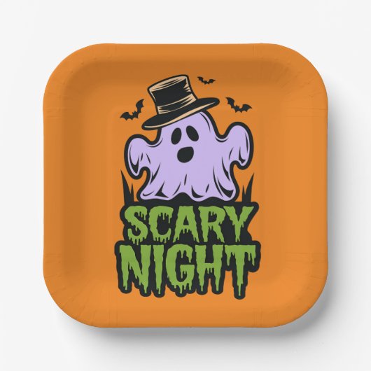 かわいいハロウィーンで怖い夜幽霊パーティー ペーパープレート (正面)