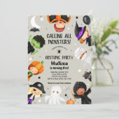 かわいいハロウィーンのすごいコスチュームの誕生日パーティー 招待状 (スタンド正面)