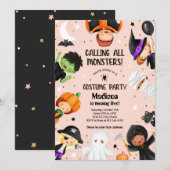 かわいいハロウィーンのすごいコスチュームの誕生日パーティー 招待状 (正面/裏面)