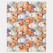 かわいいハロウィーンのカボチャと幽霊 フリースブランケット (正面)