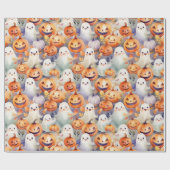 かわいいハロウィーンのカボチャと幽霊 ラッピングペーパー (フラット)