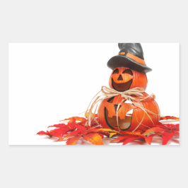 かわいいハロウィーンのカボチャのちょうちんハッピーハローウィン 長方形シール