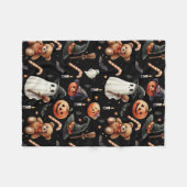 かわいいハロウィーンのカボチャ、幽霊、テディベア フリースブランケット (正面(横))