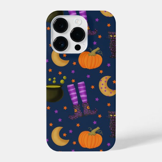 かわいいハロウィーンのカボチャ、猫、月 iPhoneケース (裏面)
