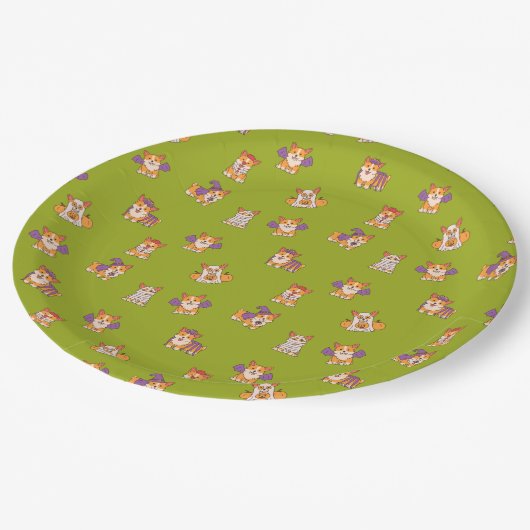 かわいいハロウィーンのコスチューム漫画コーギー ペーパープレート (アングル)