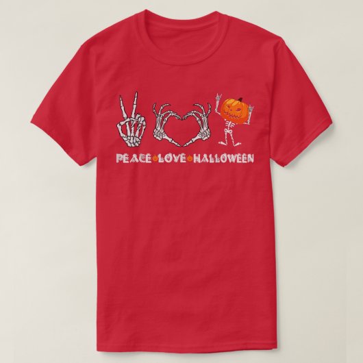かわいいハロウィーンのスケルトン平和と怖いポンプ Tシャツ (デザイン正面)