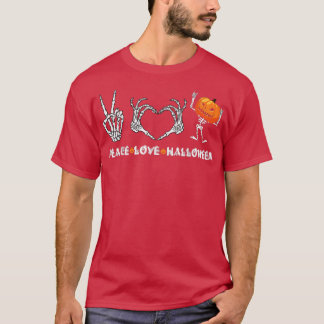 かわいいハロウィーンのスケルトン平和と怖いポンプ Tシャツ