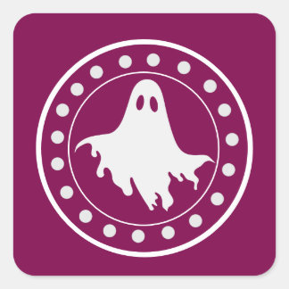 かわいいハロウィーンのスプーキーゴースト オレンジと白 スクエアシール