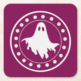 かわいいハロウィーンのスプーキーゴースト オレンジと白 スクエアペーパーコースター