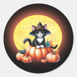 かわいいハロウィーンのタキシード猫ステッカー ラウンドシール