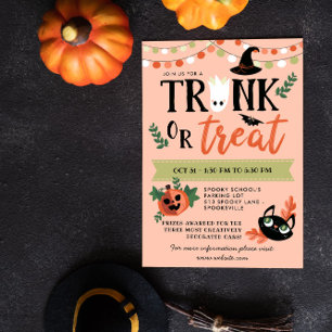 かわいいハロウィーンのトランクまたは治療の社会的距離 招待状