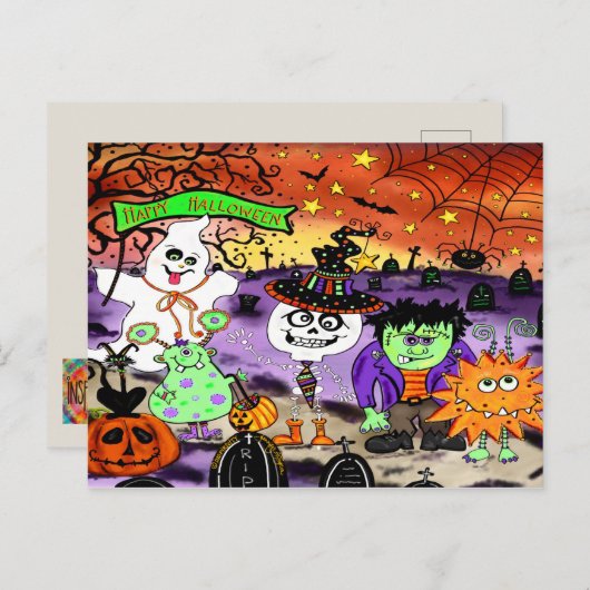 かわいいハロウィーンのトリックまたはトリートのインスピレーション不気味 ポストカード (正面/裏面)