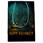 かわいいハロウィーンのドラゴン怖いカボチャ ミディアムペーパーバッグ (正面)