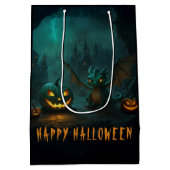 かわいいハロウィーンのドラゴン怖いカボチャ ミディアムペーパーバッグ (裏面)