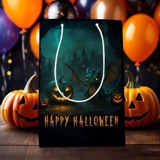 かわいいハロウィーンのドラゴン怖いカボチャ ミディアムペーパーバッグ