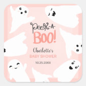 かわいいハロウィーンのブー幽霊ピンクの赤ちゃんシャワー スクエアシール (正面)