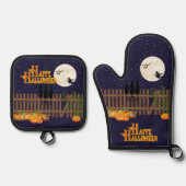 かわいいハロウィーンの夜の満月のシーン 鍋つかみ&鍋敷きセット (正面)