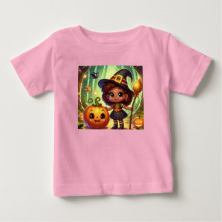 かわいいハロウィーンの小さな魔女 ベビーTシャツ