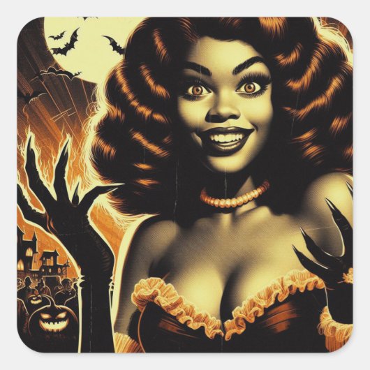 かわいいハロウィーンの少女 スクエアシール (正面)