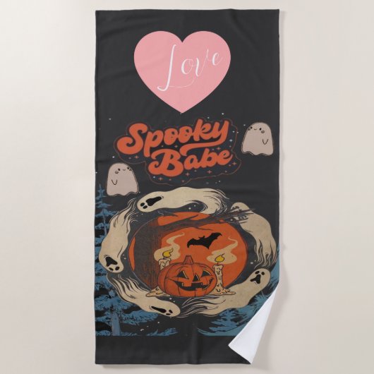 かわいいハロウィーンの幽霊の引用 ビーチタオル (正面)