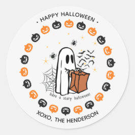 かわいいハロウィーンの幽霊丸型ステッカー – トリックオアトリート ラウンドシール