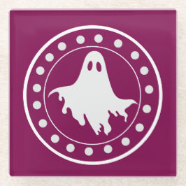 かわいいハロウィーンの幽霊 オレンジと白 ガラスコースター