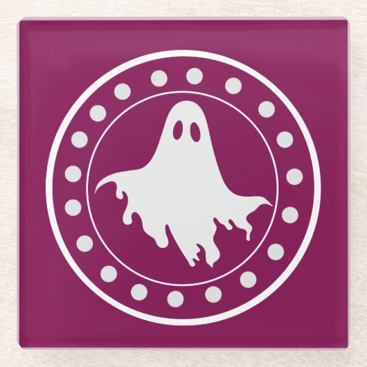 かわいいハロウィーンの幽霊 オレンジと白 ガラスコースター (正面)