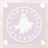 かわいいハロウィーンの幽霊 オレンジと白 ガラスコースター (裏面)