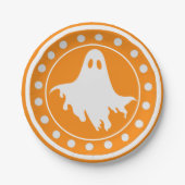 かわいいハロウィーンの幽霊 オレンジと白 ペーパープレート (正面)