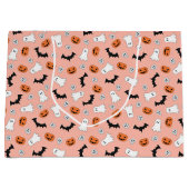 かわいいハロウィーンの幽霊、カボチャ、こうもり ラージペーパーバッグ (正面)