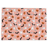 かわいいハロウィーンの幽霊、カボチャ、こうもり ラージペーパーバッグ (裏面)