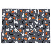 かわいいハロウィーンの幽霊、カボチャ、スカル、こうもり ラージペーパーバッグ (正面)