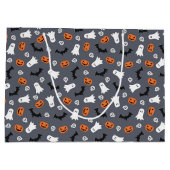 かわいいハロウィーンの幽霊、カボチャ、スカル、こうもり ラージペーパーバッグ (裏面)