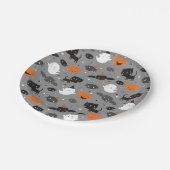 かわいいハロウィーンの幽霊、猫、こうもり、かぼちゃ ペーパープレート (アングル)