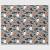 かわいいハロウィーンの幽霊、猫、こうもり、かぼちゃ ラッピングペーパー (フラット)