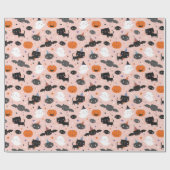 かわいいハロウィーンの幽霊、猫、こうもり、かぼちゃ ラッピングペーパー (フラット)