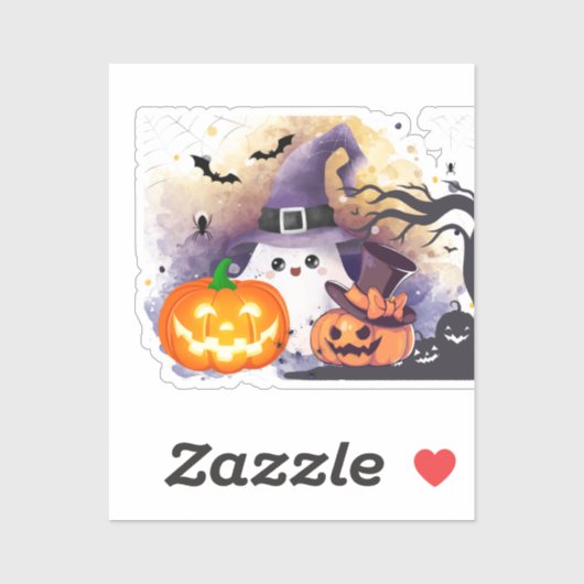 かわいいハロウィーンの幽霊:魔女の帽子とカボチャ シール (シート)