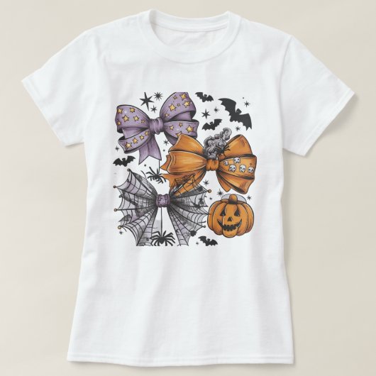 かわいいハロウィーンの弓Tシャツ – パープルスターリーボウ, Tシャツ (デザイン正面)