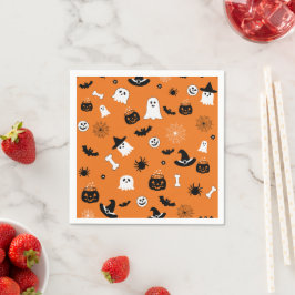 かわいいハロウィーンの怖い幽霊オレンジシームレスパターン スタンダードカクテルナプキン
