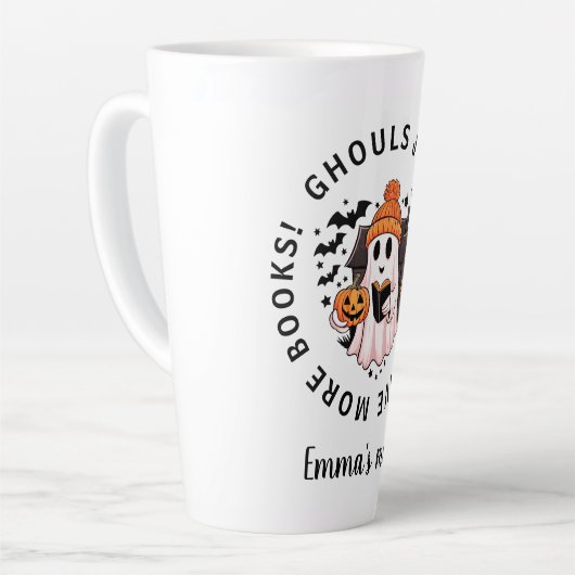 かわいいハロウィーンの本好き カフェラテマグ (左アングル)