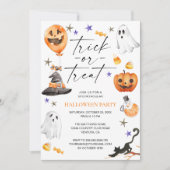 かわいいハロウィーンの水彩パーティー 招待状 (正面)