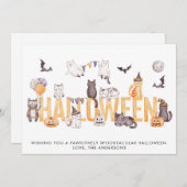 かわいいハロウィーンの水彩猫たちパーソナライズされた シーズンカード (正面/裏面)