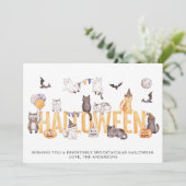 かわいいハロウィーンの水彩猫たちパーソナライズされた シーズンカード (スタンド正面)