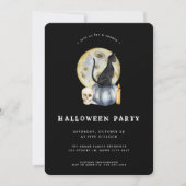 かわいいハロウィーンの水彩猫ムーンパーティー 招待状 (正面)