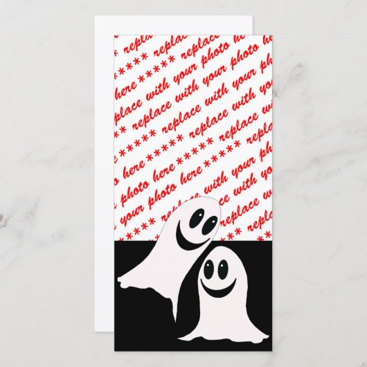 かわいいハロウィーンの漫画幽霊たち シーズンカード (正面/裏面)