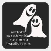 かわいいハロウィーンの漫画幽霊たち スクエアシール (正面)